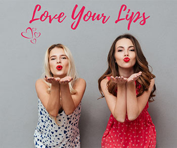 two women with pink lips making kiss faces to promote the Love Your Lips special