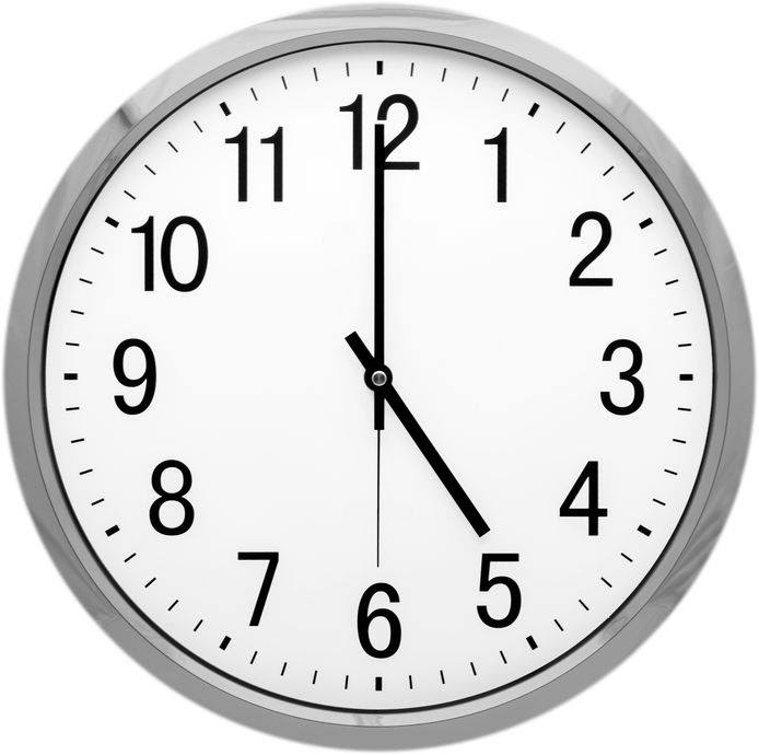 Clock showing 5:00PM